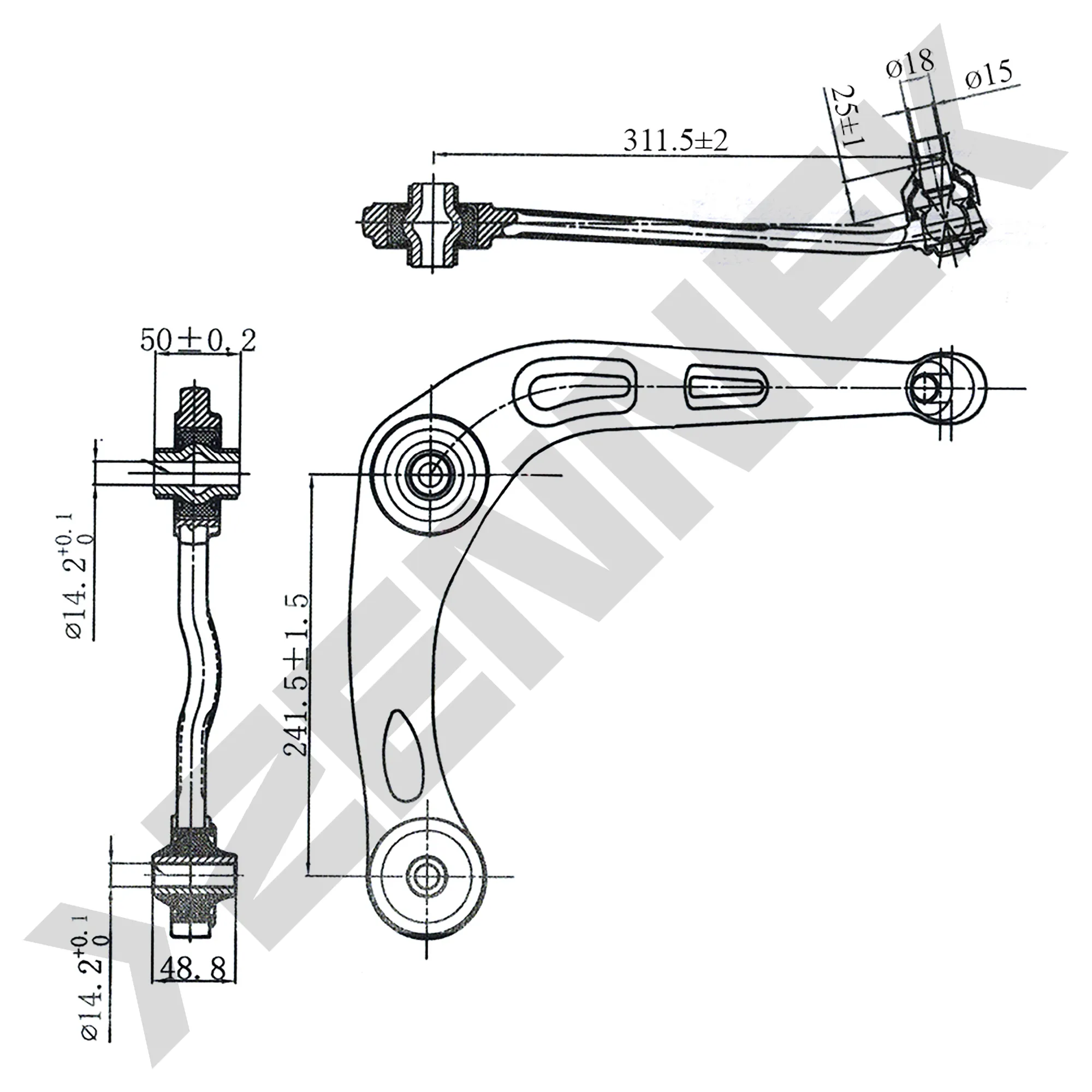РЫЧАГ ПЕРЕДНИЙ ПРАВЫЙ PEUGEOT 206/307 98 ZENNEK DCA0050