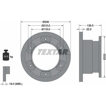 Диск тормозной задний стандартный IVECO TEXTAR 93127300