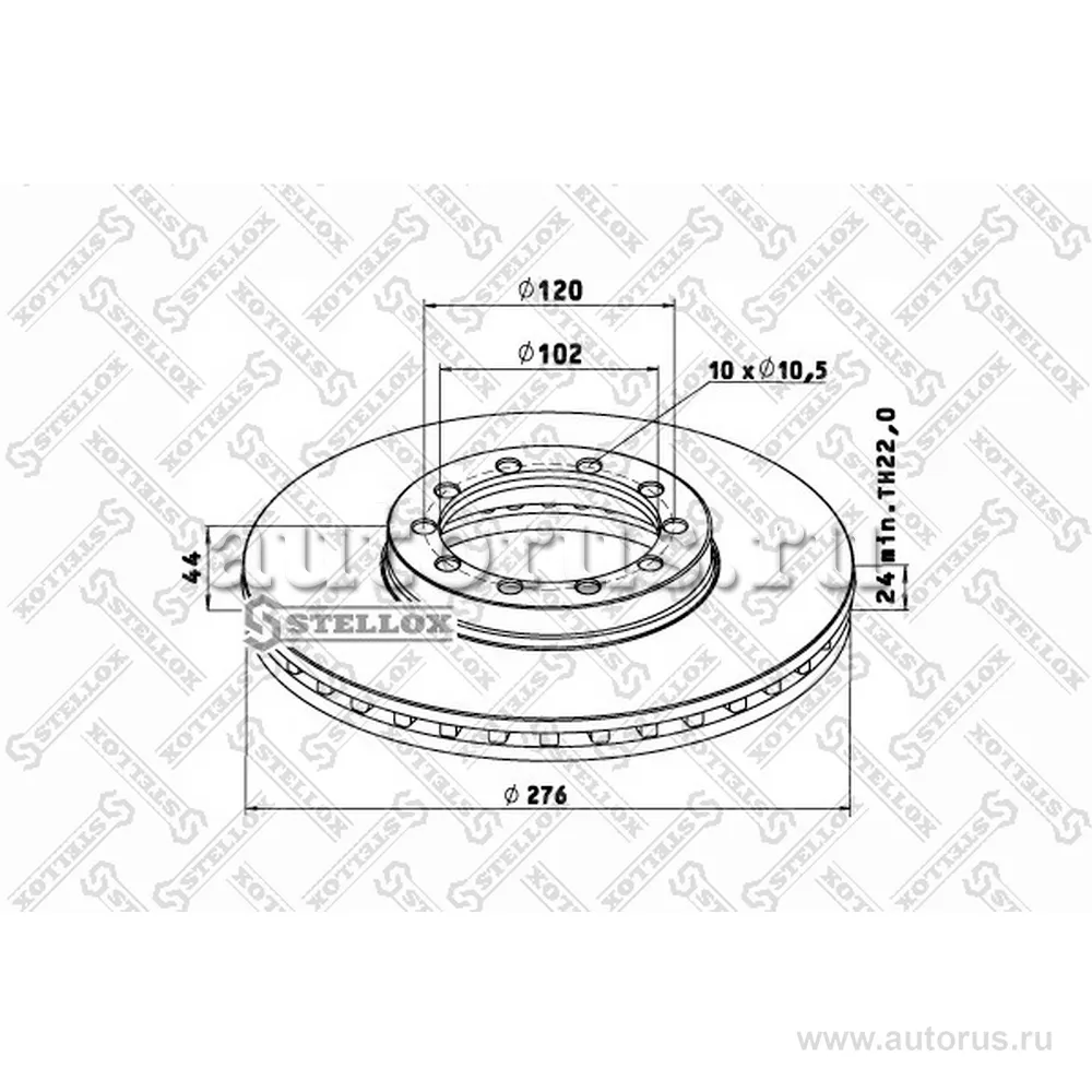 Диск тормозной передний 276/102X24/44 N10- 276/102X24/44 STELLOX 8500796_SX