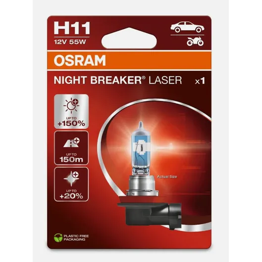 Автомобильная галогенная лампа OSRAM H11 12V 55W 1350lm PGJ19-2 3200К NIGHT BREAKER LASER 64211NL-1BL