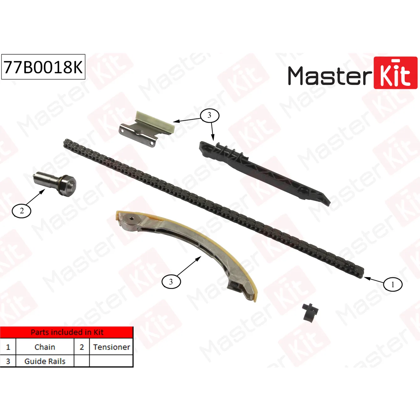 Комплект цепи ГРМ Opel Vectra C 2.2i 16V Z 22 D1 02- (без звездочек) MASTERKIT 77B0018K