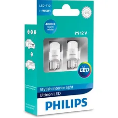 Лампа светодиодная 12V T10 0,62W 4000K PHILIPS LED Vision 2 шт. блистер 11961ULW4X2