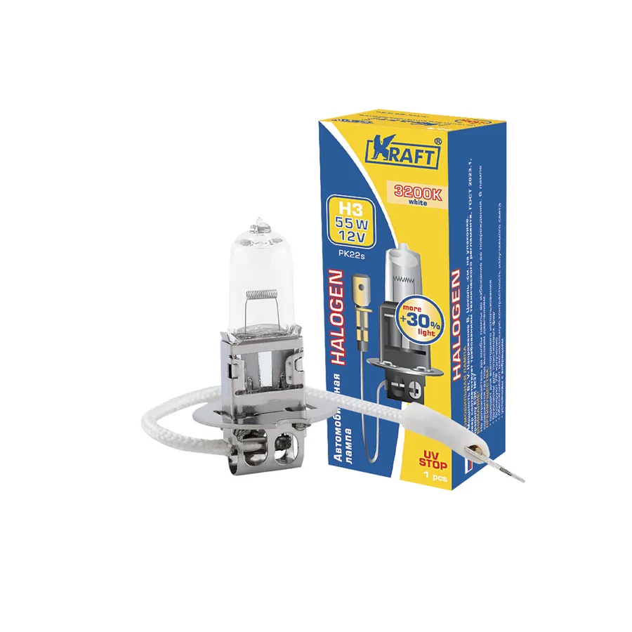 Лампа 12V H3 55W PK22s KRAFT 1 шт. картон KT700070