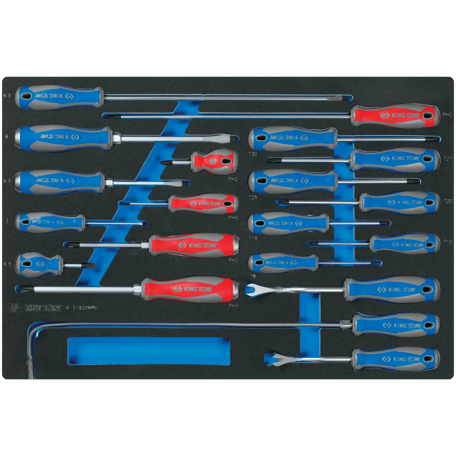 Набор отверток съемник клипс и гибкий магнит ложемент предметов KING TONY 9-31920MRV