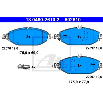 Тормозные колодки компл. передн. mercedes c (a205), c (c205), c задние ATE 13.0460-2610.2