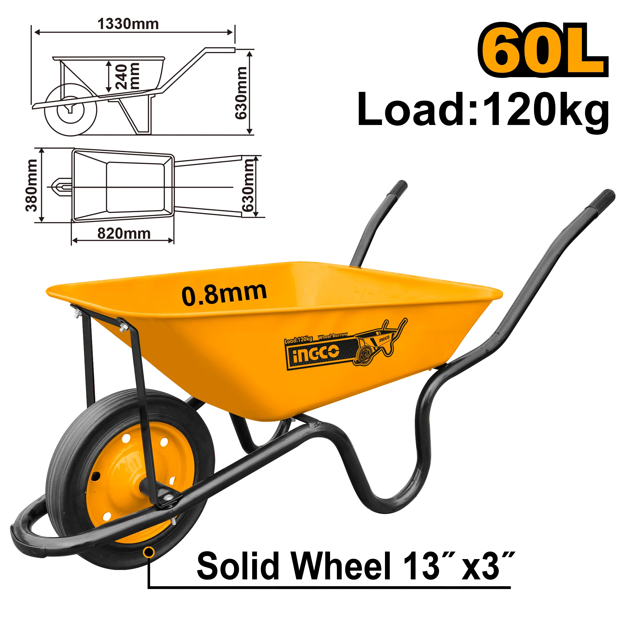 Тачка 120 кг INGCO HHWB380008