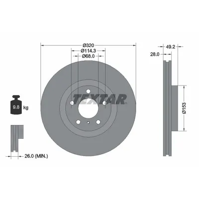 Диск тормозной передний стандартный INFINITI/NISSAN TEXTAR 92162400