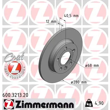 ДИСК ТОРМ VW T4 91-03 ЗАД НЕ ВЕНТ 15RAD 280X12 ZIMMERMANN 600321320