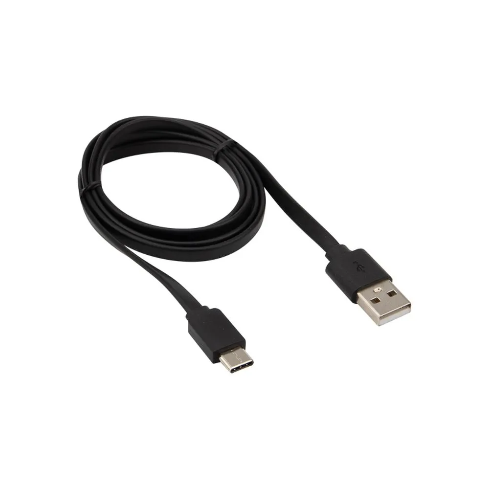 Кабель USB-A - Type-C, 2,4A, 1м, ПВХ, черный, плоский REXANT 18-1888