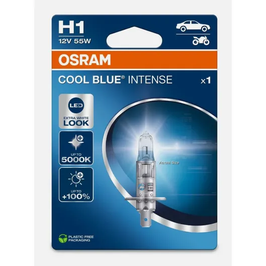 Автомобильная галогенная лампа OSRAM H1 12V 55W P14,5s 5000К COOL BLUE INTENSE 64150CBN-1BL