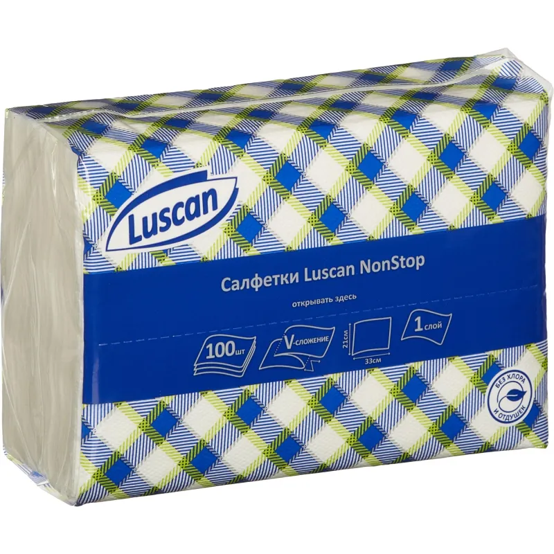 Салфетки бумажные Luscan NonStop 1слбелые цел1/4 слож100л/пач 785057