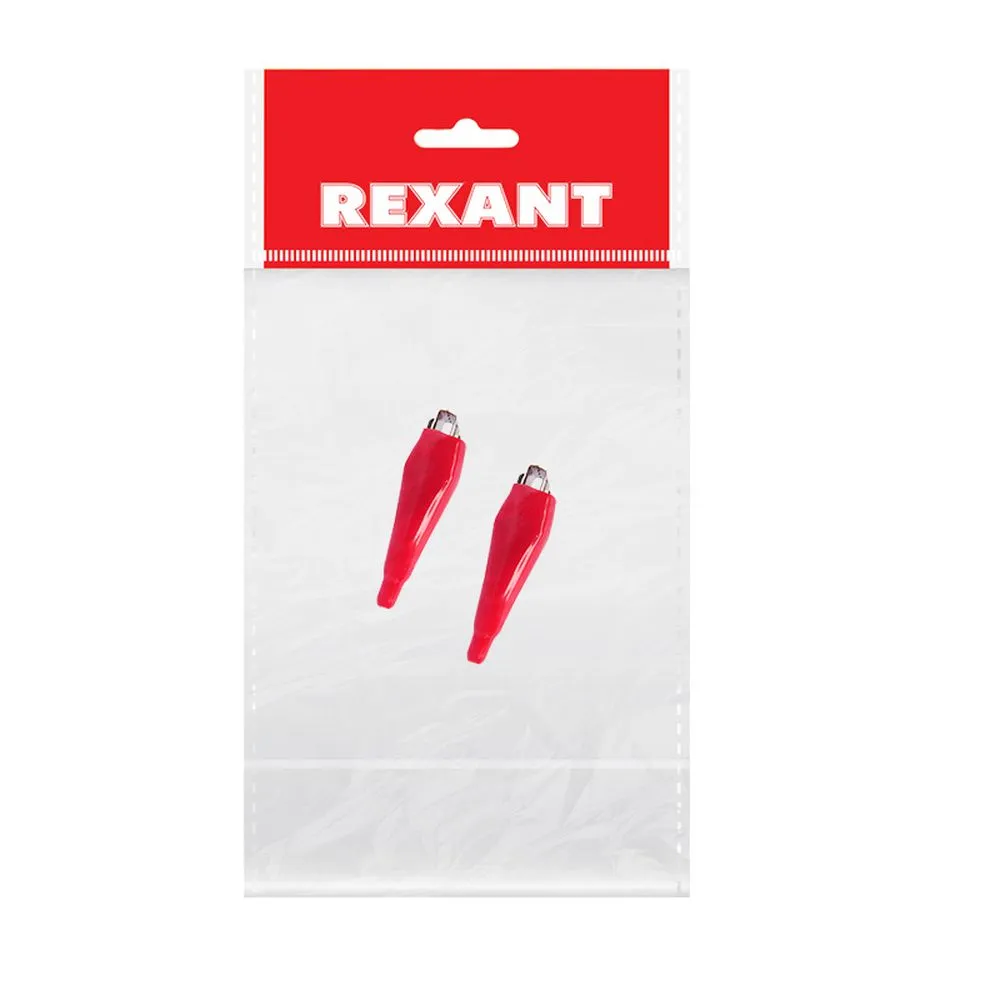 Зажим крокодил в изоляторе , длина 56 мм, ток 5A, (компл. 2 шт.), пакет БОПП REXANT 16-0003-9