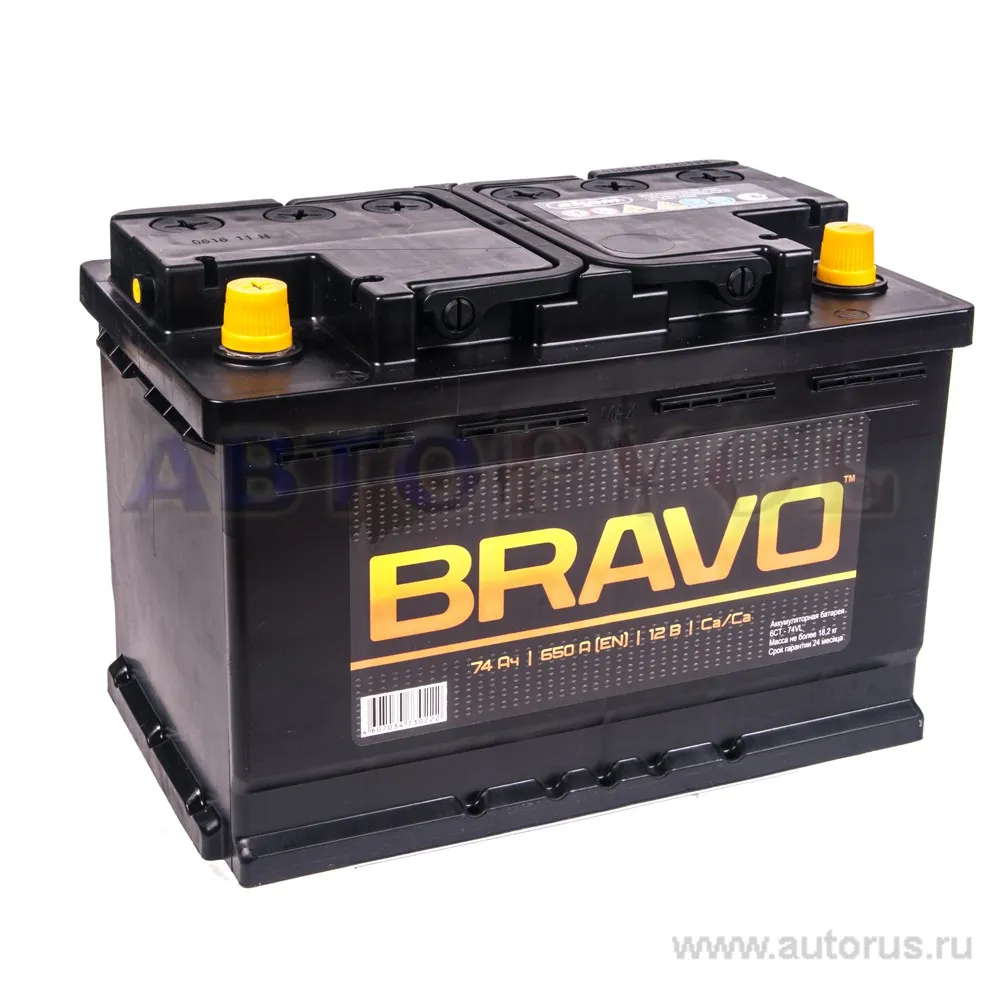 Аккумулятор AKOM BRAVO 74 А/ч прямая L+ EN 650A, 278x175x190 6CT-74.1 BRAVO