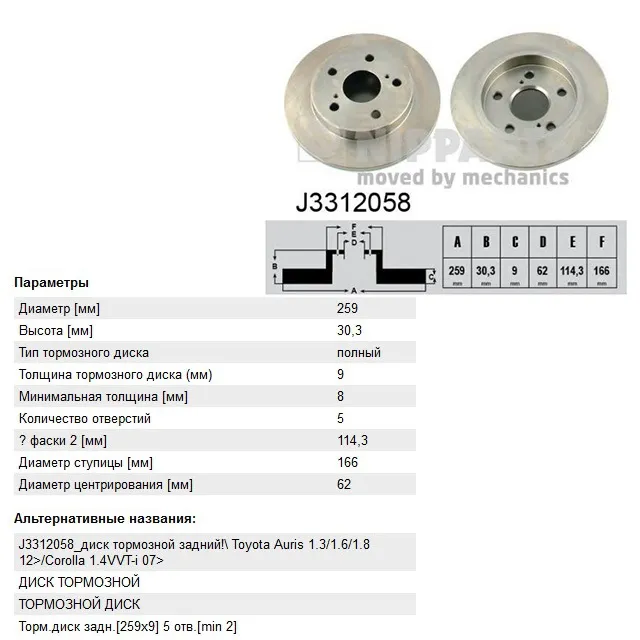 Диск тормозной задний NIPPARTS J3312058