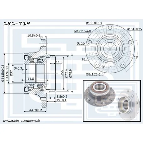 Ступица передняя BMW E38 --11.2001 STARKE 151-719