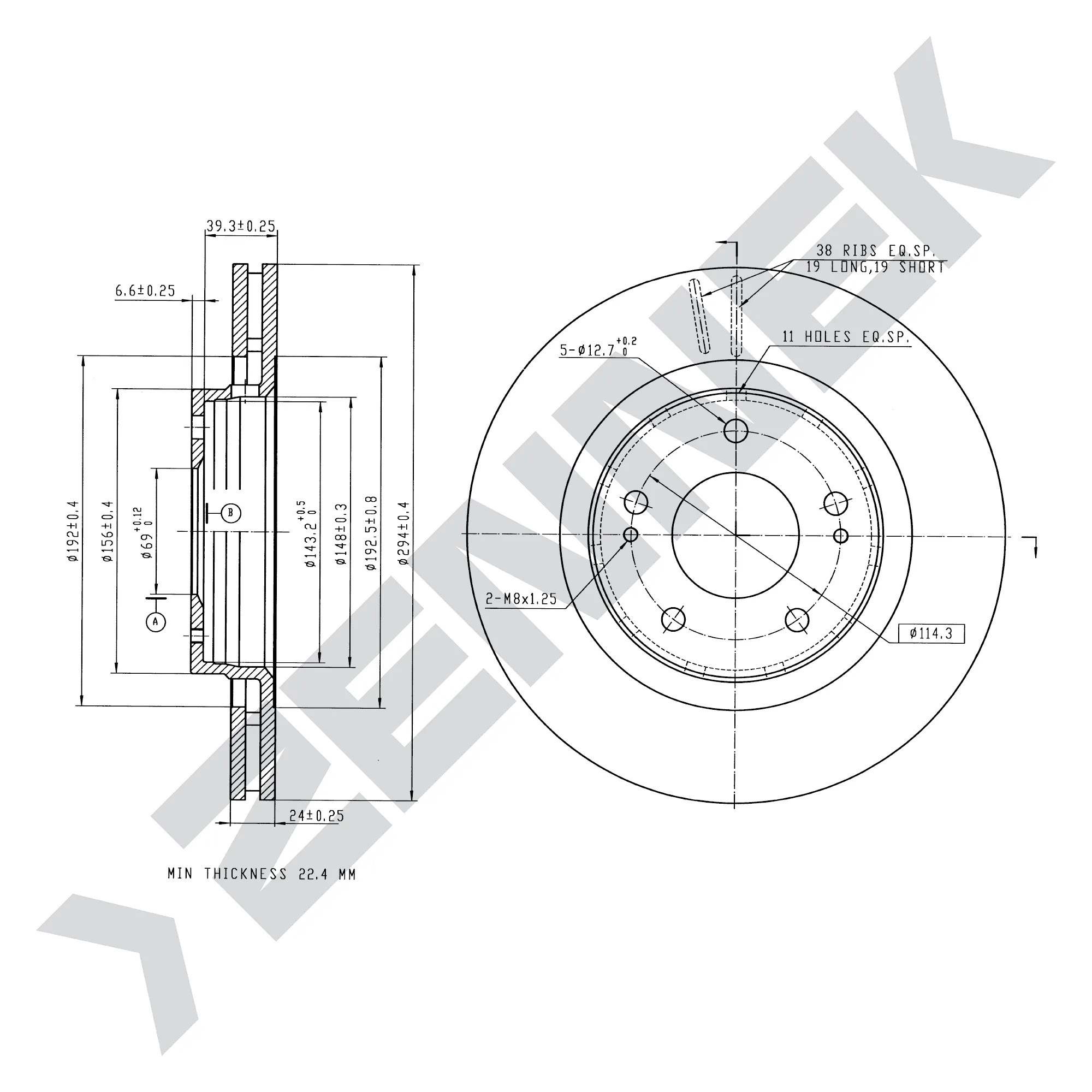 Диск тормозной передний MITSUBISHI GALANT 96-04, LANCER 07-(2 шт) ZENNEK DBD0243