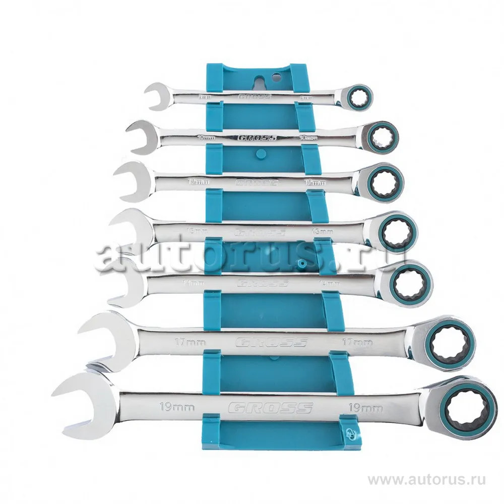 Набор ключей комбинированных с трещоткой, 8 - 19 мм, 7шт. CrV GROSS 14890