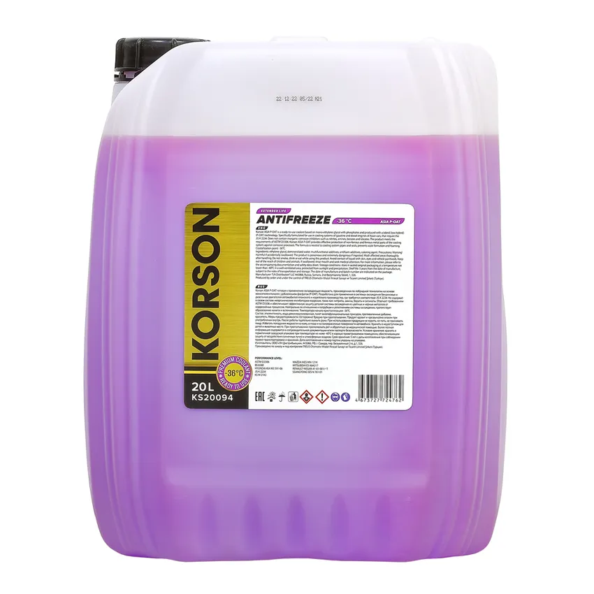 Антифриз KORSON ASIA Р-ОАТ готовый -36 фиолетовый 20 л KS20094