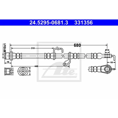 Шланг тормозной передний R ATE 24.5295-0681.3