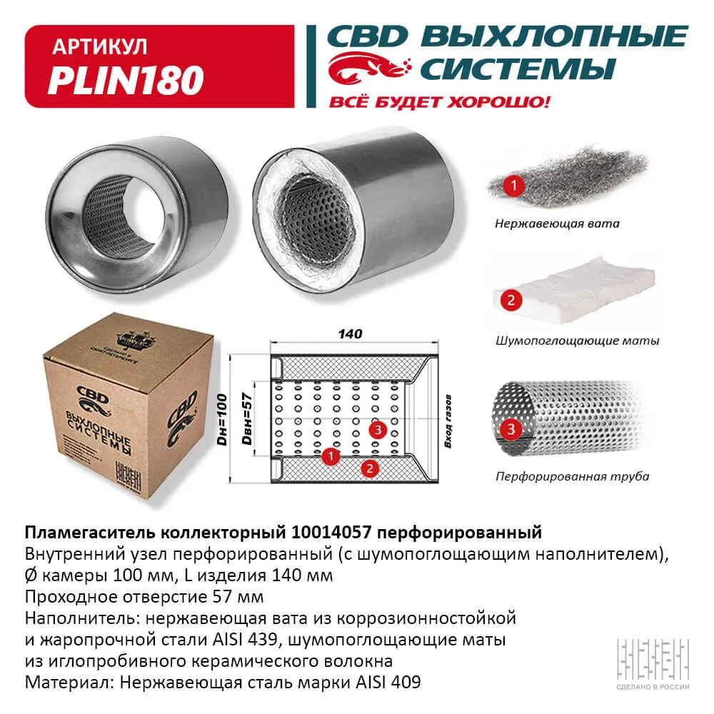 Пламегаситель коллекторный 10014057 перфорированный, из Нерж.стали. CBD. PLIN180