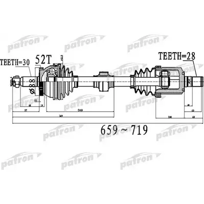 Полуось передний мост слева 30x659x88x28 ABS:52T KIA SOREN PATRON PDS0523