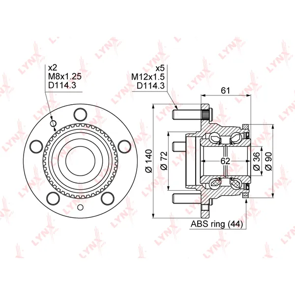 Ступица задняя в сборе L=R MAZDA 6 02-08 LYNXauto WH-1094