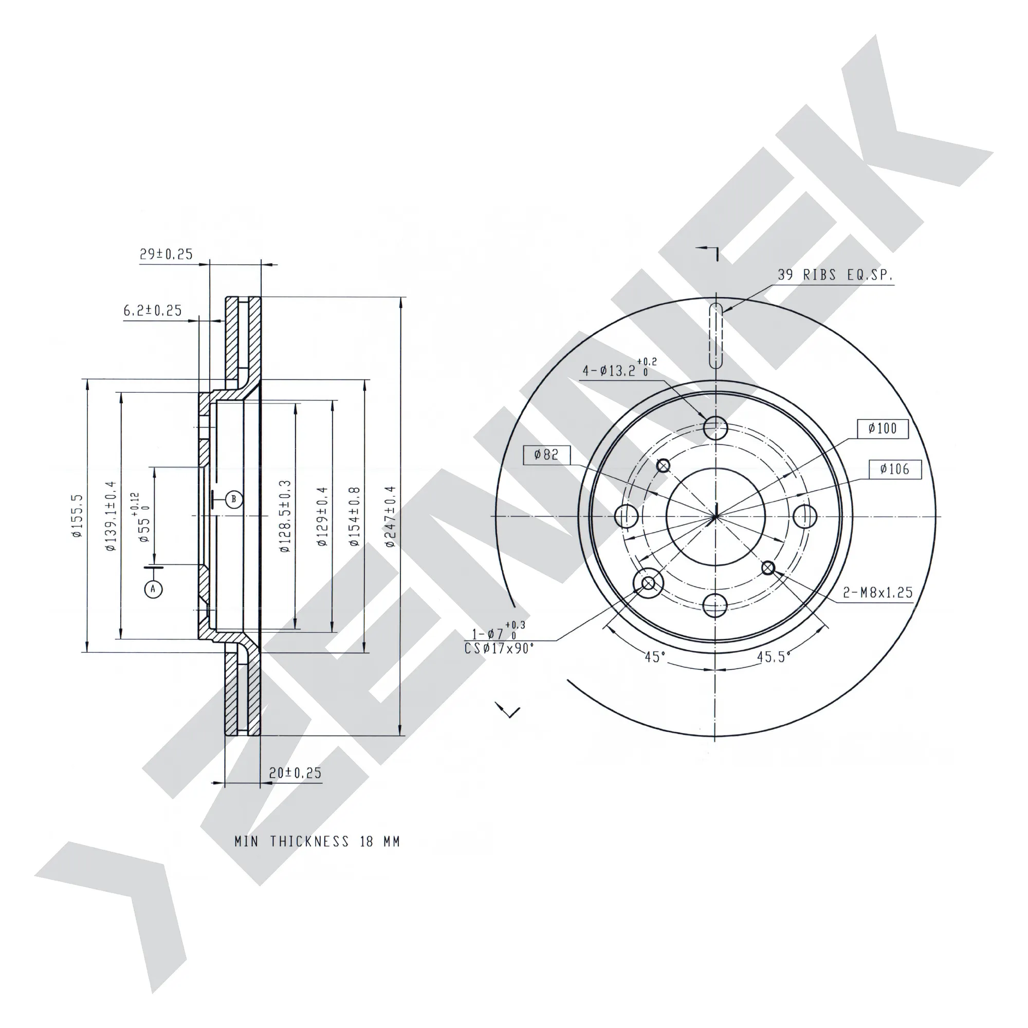 Диск тормозной передний CITRON C1 05-, GEELY PANDA 08-(2 шт) ZENNEK DBD0262