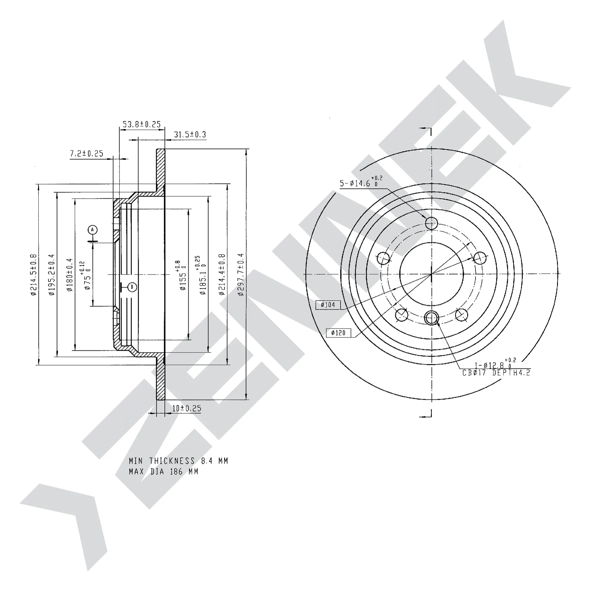 Диск тормозной задний BMW 5 E39 95-04 (2 шт) ZENNEK DBD0143