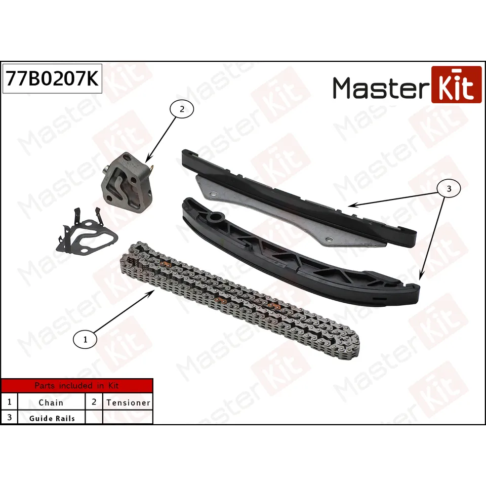 Комплект цепи ГРМ Chevrolet Cobalt 1.5i B15D2 13- CHEVROLET COBALT (2012>) MASTERKIT 77B0207K