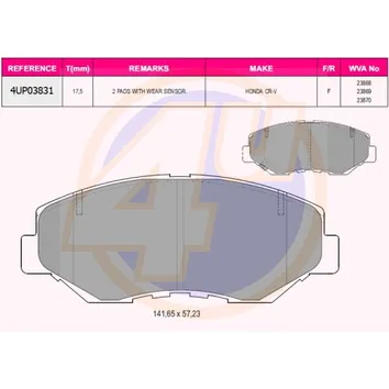 КОЛОДКИ ПЕР HON ACCORD/CR-V II 2.0/2.4/2.2CTDI 02- (с 2 датчиками) 4U 4UP03831