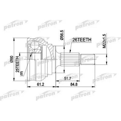ШРУС наружн к-кт 26x56.5x25 AUDI: 100 74-12.87 PATRON PCV1025