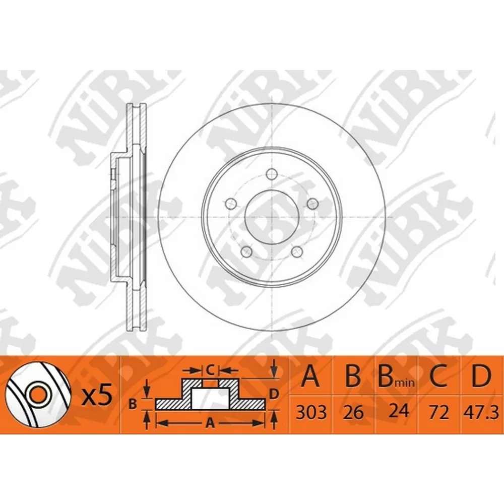 Диск тормозной передний FORD MAVERICK/MAZDA TRIBUTE 04->/VENT.D=303MM NIBK RN1520