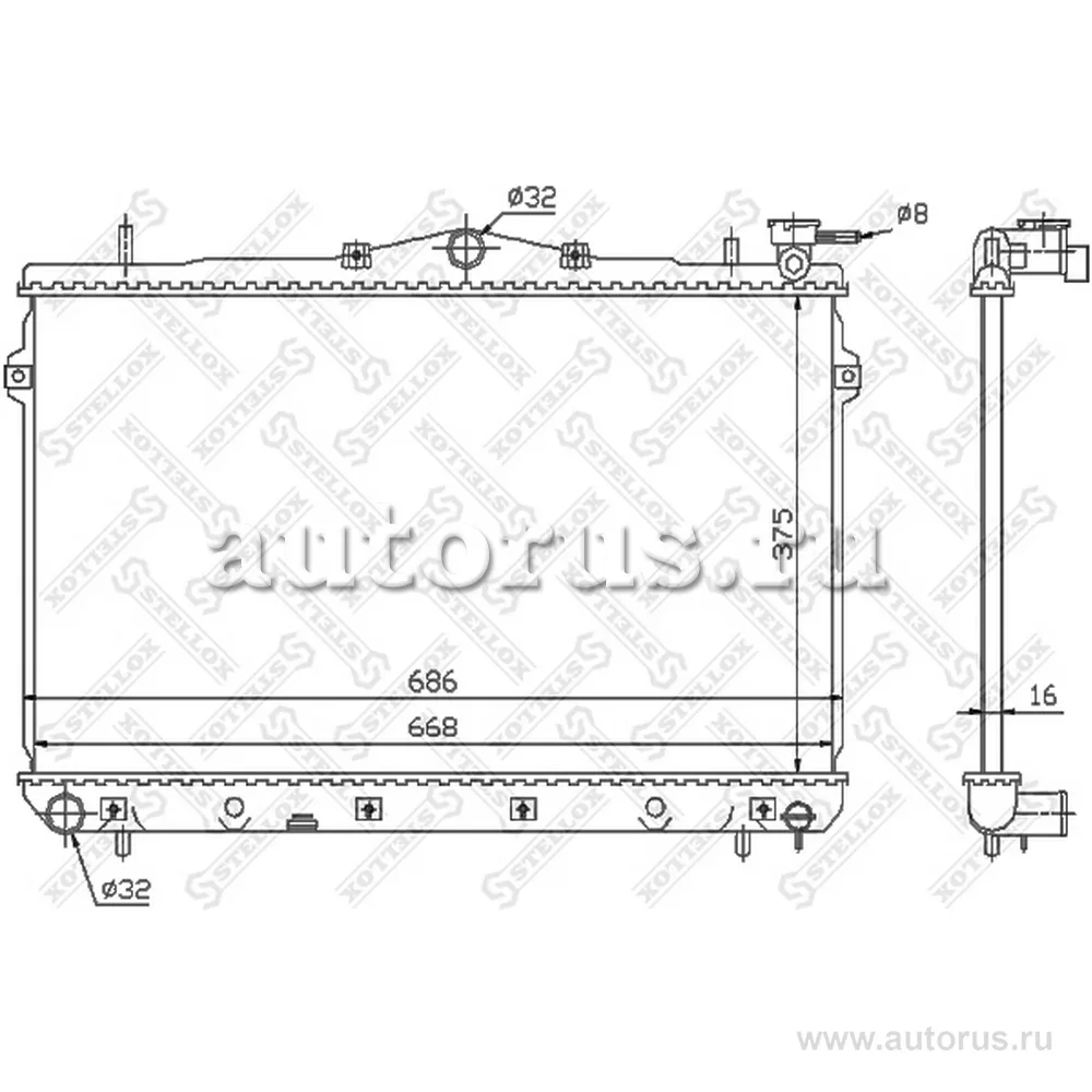 Радиатор системы охлаждения МКПП Hyundai Elantra 96-00/Coupe 96-00 STELLOX 10-25304-SX