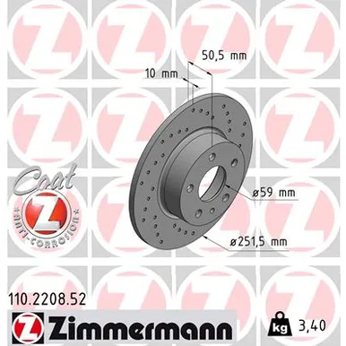 Диск тормозной ALFA 147/156/164 1.6-3.0/1.9JTD/2.4JTD 87-10 ЗАД НЕ ВЕНТ SPORT Coat Z 251.5X10 ZIMMERMANN 110220852