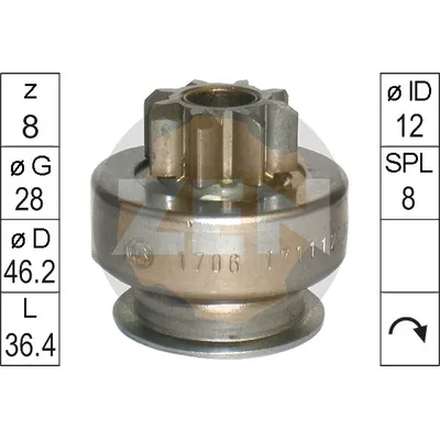 Бендикс стартера CHRYSLER/HYUNDAI/MITSUBISHI/SUZUKI ERA ZN1706