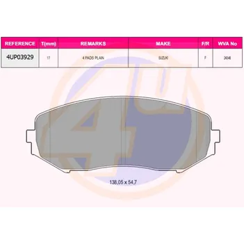 КОЛОДКИ ПЕР SUZ GRAND VITARA 1.6/2.0/2.4/3.2/1.9D 05- 4U 4UP03929