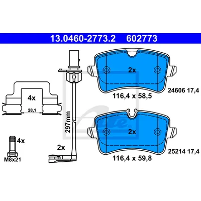 Колодки задние AUDI A8 III 09-> ATE 13.0460-2773.2