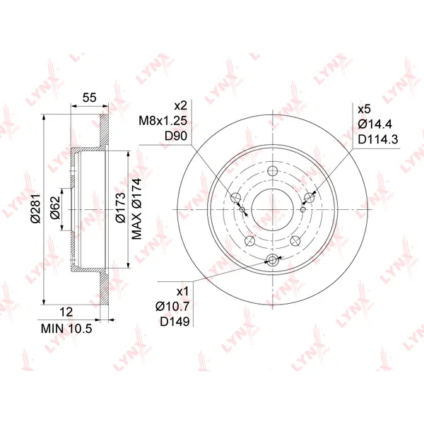 Диск тормозной задний TOYOTA RAV 4 III/IV / LEXUS HS LYNXAUTO BN-1137