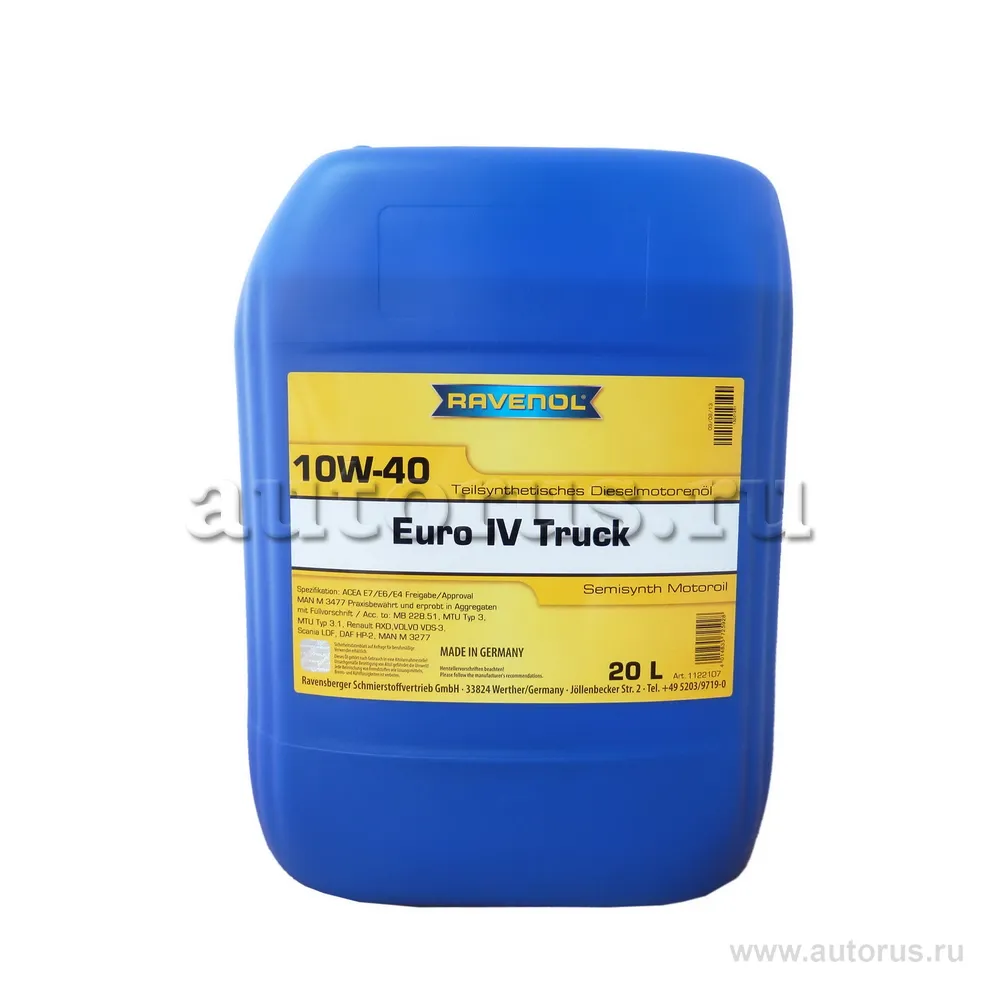 Моторное масло RAVENOL Euro IV Truck SAE 10W-40 (20л) new 1122107-020 (4014835725928)