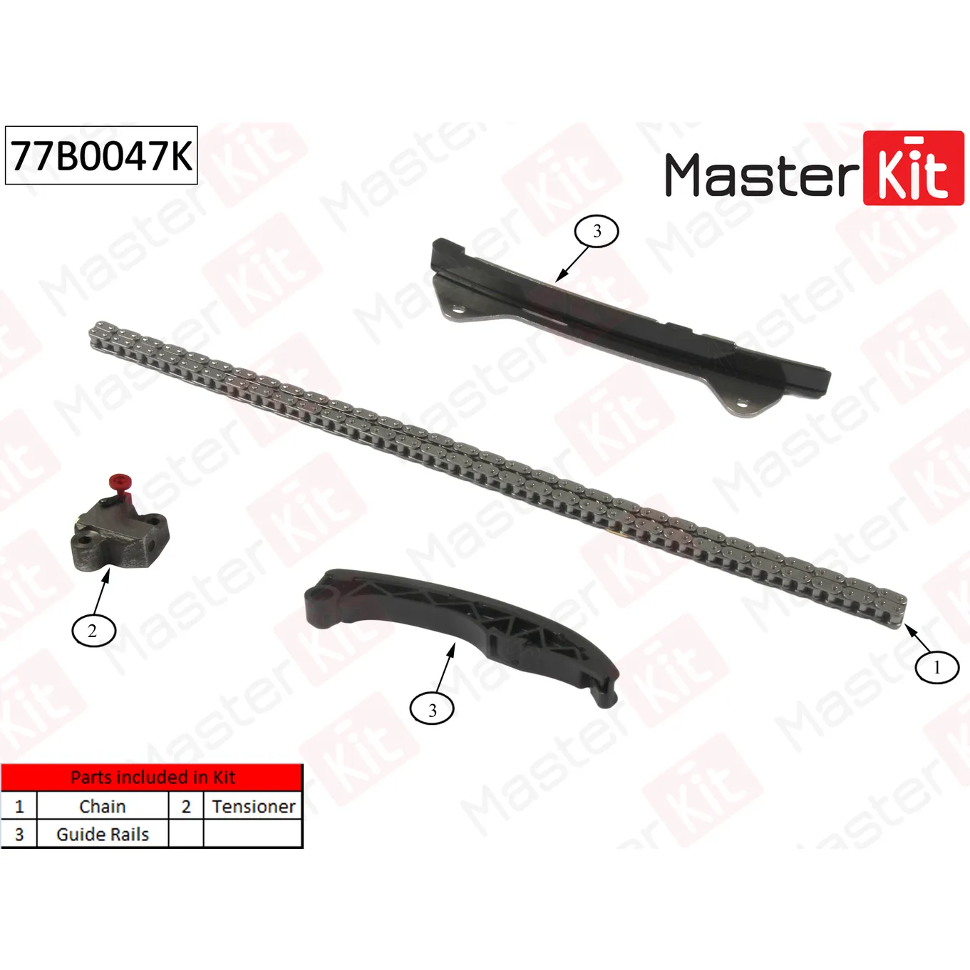 Комплект цепи ГРМ CITROEN, PEUGEOT, TOYOTA: 1.0i 1KR-FE 05- MASTERKIT 77B0047K