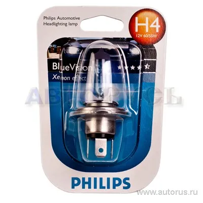 Лампа 12V H4 60/55W PHILIPS Blue Vision 1 шт. блистер 12342BVUB1