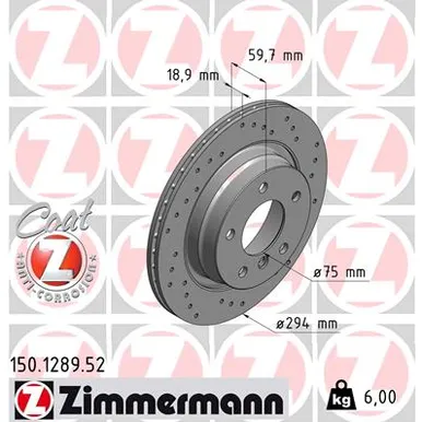 ДИСК ТОРМ BMW E46 98- ЗАД ВЕНТ ПЕРФО 294X19 ZIMMERMANN 150128952