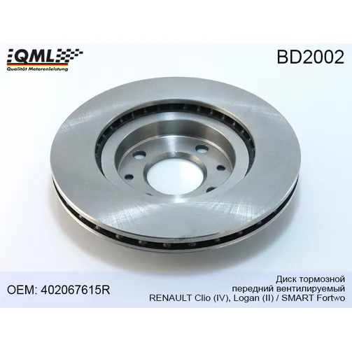 Диск тормозной, передний вент.RENAULT CLIO IV,LOGAN II 13- SMART FORTWO 14- 402067615R QML BD2002
