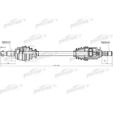 Полуось лев Renault: Kangoo 1.6/1.6 16V/1.5dCi 05> 673mm PATRON PDS4993