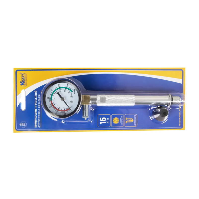 Компрессометр 16 Атм., резьбовой для бензиновых двигателей KRAFT KT831014