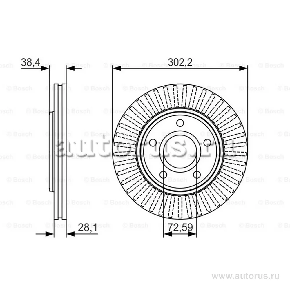 Диск тормозной CHRYSLER VOYAGER 07- передний BOSCH 0986479046