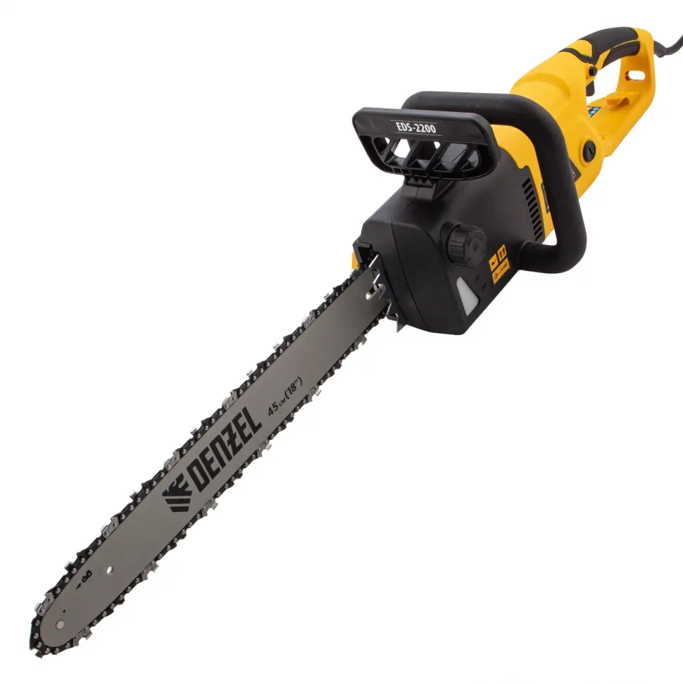 Пила цепная электрическая EDS-2200, 2,2кВт,продольная,шина 45см,шаг 3/8, паз 1,3мм, 62зв// Denzel 95619