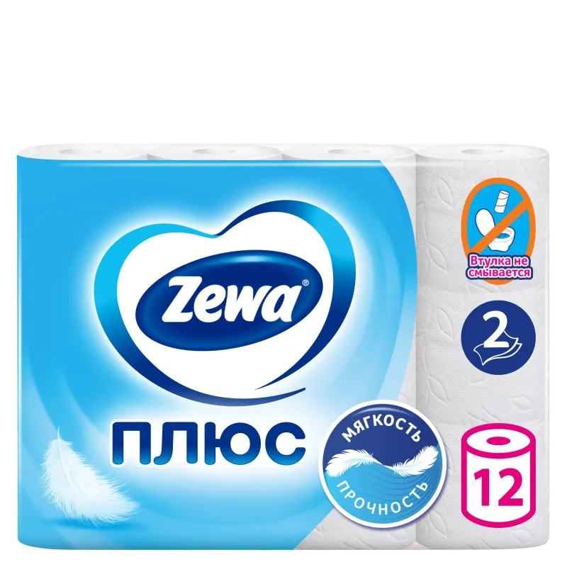 Бумага туалетная Zewa-Plus 2сл бел втор втул 23м 184л 12рул/уп 144090 200600