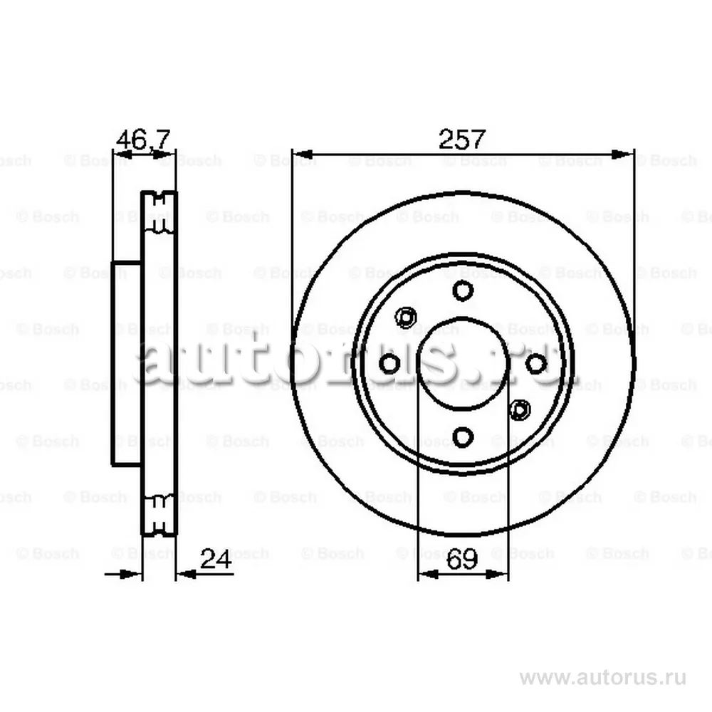 Диск тормозной HYUNDAI ELANTRA 00-, LANTRA, MATRIX 01-, KIA CERATO 1.6 06- передний BOSCH 0986479207