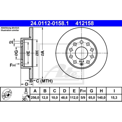 Диск тормозной задний VAG+SKODA 03-> /D=256MM ATE 24.0112-0158.1